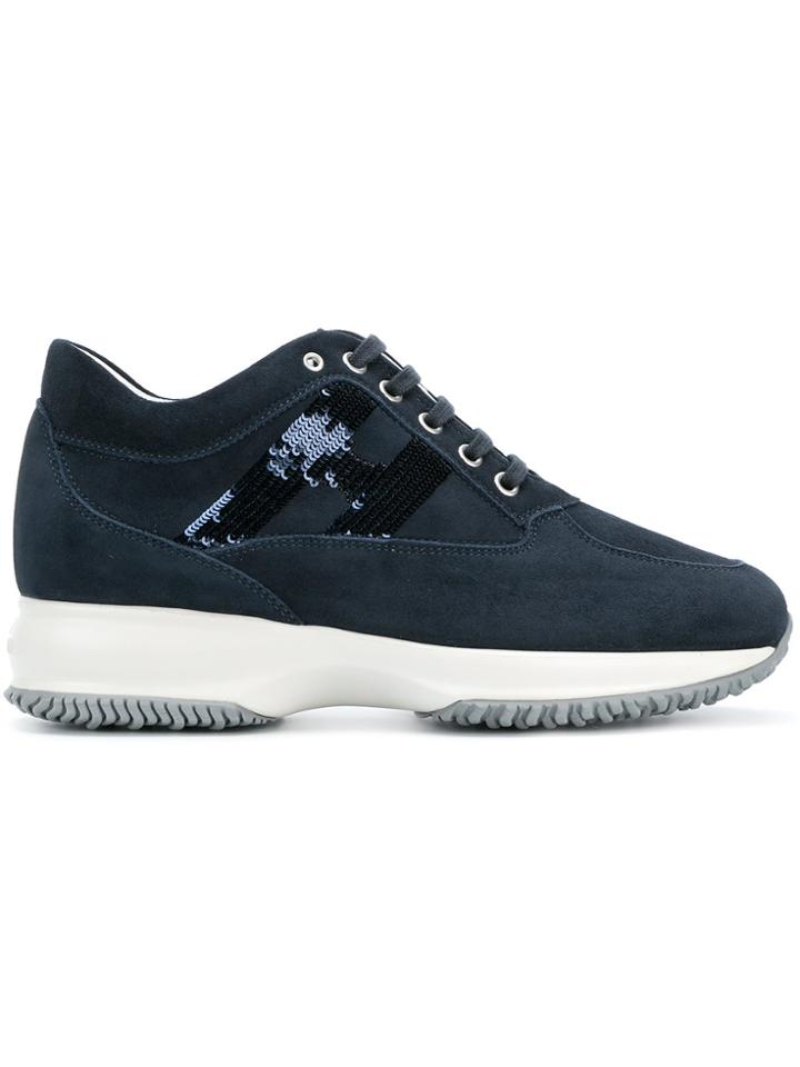 Hogan Sequinned Logo Lace-up Sneakers - Blue
