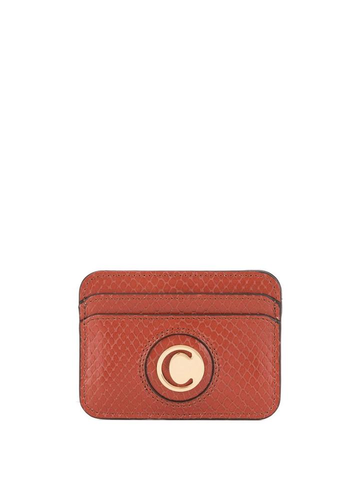 Chloé Logo Watersnake Effect Cardholder - Brown