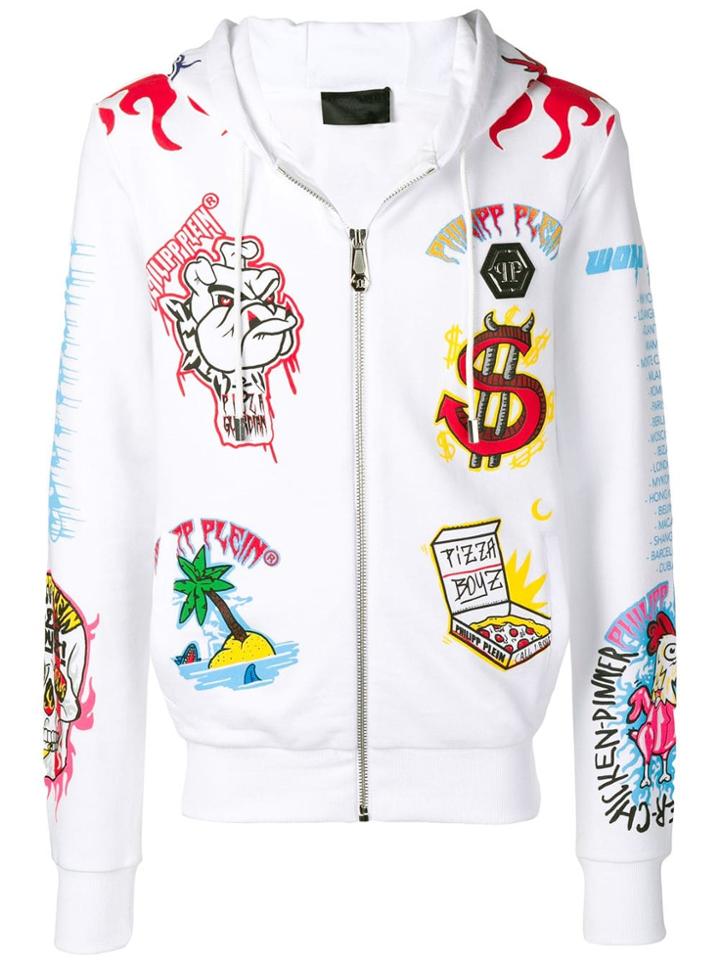 Philipp Plein Patchwork Zipped Hoodie - White