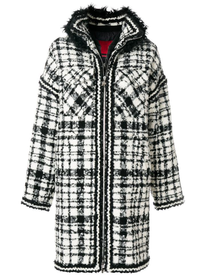 Moncler Gamme Rouge Alpaca Fur Trim Checked Coat - Black