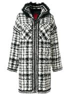 Moncler Gamme Rouge Alpaca Fur Trim Checked Coat - Black