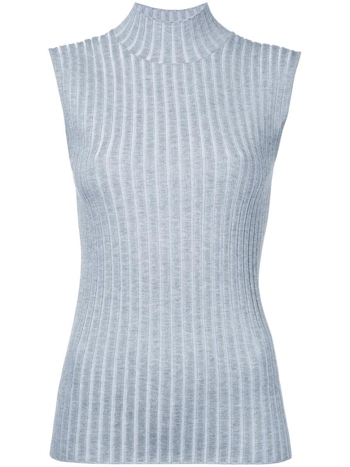 Le Ciel Bleu - Ribbed Detail Sleeveless Top - Women - Polyester/rayon - 36, Grey, Polyester/rayon