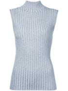 Le Ciel Bleu - Ribbed Detail Sleeveless Top - Women - Polyester/rayon - 36, Grey, Polyester/rayon