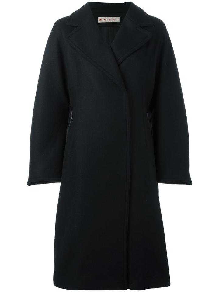 Marni Curved Seam Oversized Coat, Women's, Size: 40, Black, Virgin Wool/polyamide/viscose/cotton