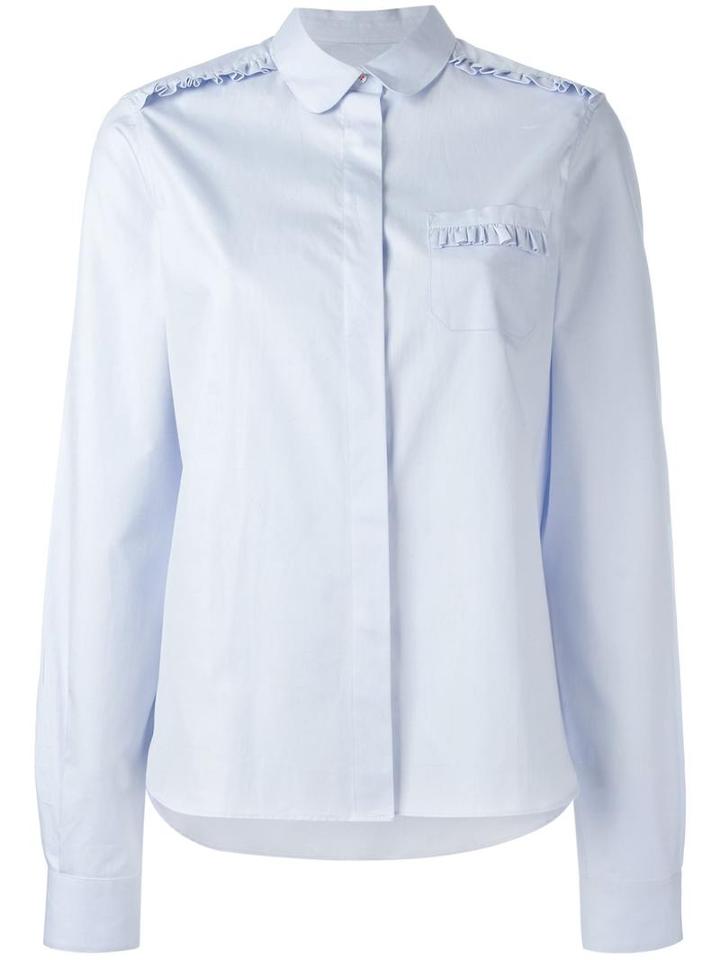 Chinti And Parker Frilled Detail Oxford Shirt, Women's, Size: Small, Blue, Cotton