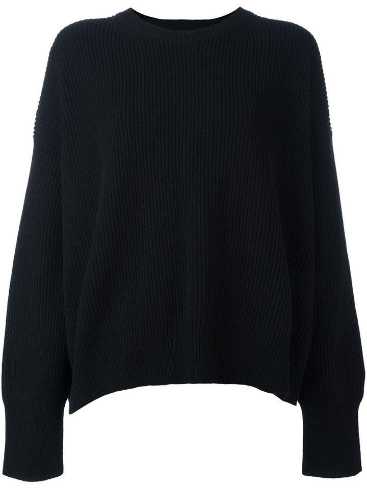 Helmut Lang Crew Neck Ribbed Sweater, Women's, Size: Small, Black, Polyester/cashmere/wool