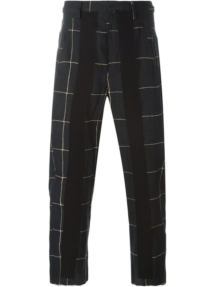 Damir Doma Checked Cropped Trousers, Men's, Size: Medium, Black, Linen/flax