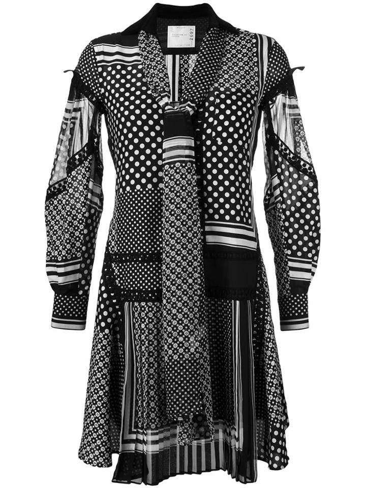 Sacai Scarf Print Tie Neck Dress - Black