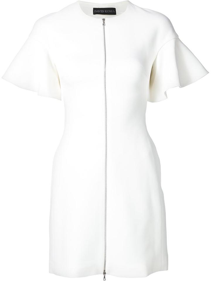 David Koma Funnel Sleeves Dress, Women's, Size: 8, White, Spandex/elastane/acetate/lyocell/viscose