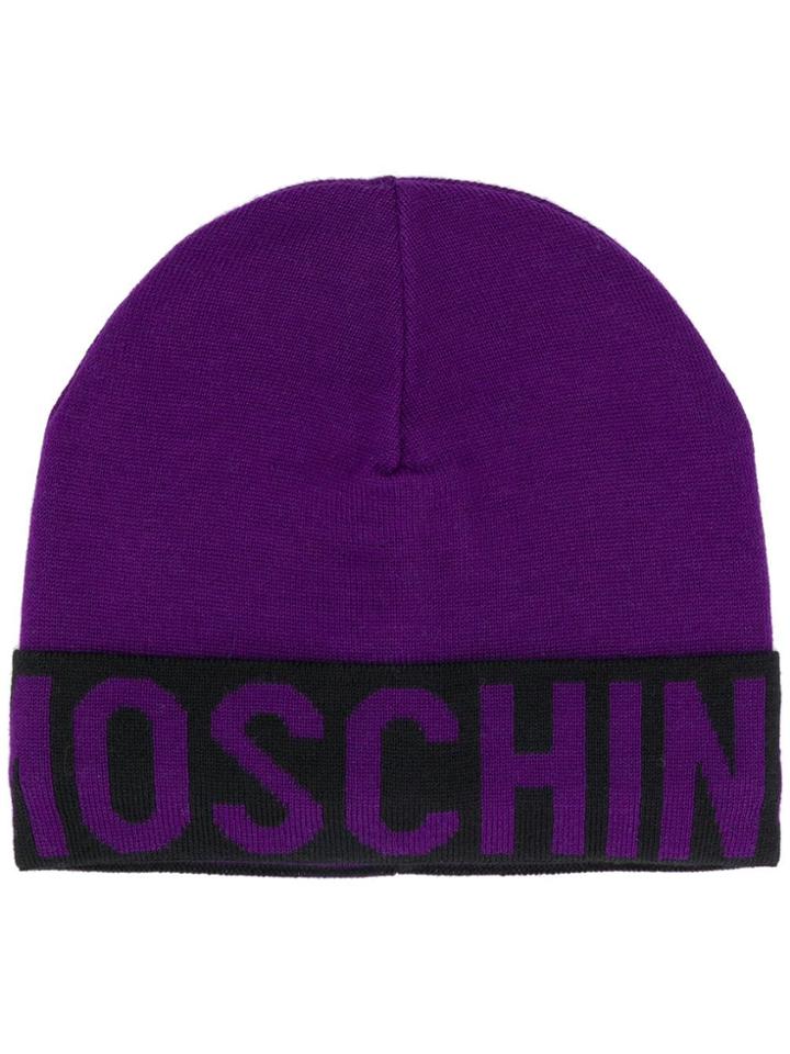 Moschino Logo Knitted Beanie Hat - Purple