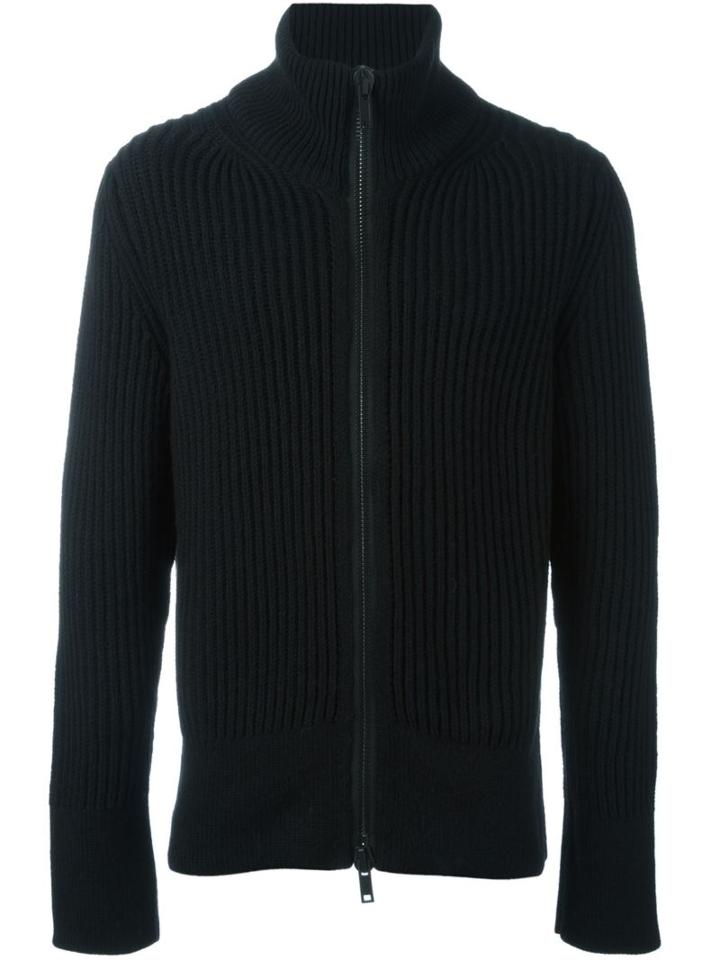 Ann Demeulemeester Grise Ribbed Zipped Cardigan, Men's, Size: Large, Black, Nylon/alpaca