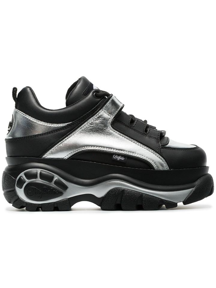 Buffalo Black And Silver Classic Leather Platform Sneakers