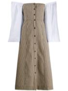 Ganni Striped Button Dress - Neutrals