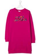 Little Marc Jacobs Teen Bejewelled Logo Sweatshirt Dress - Pink