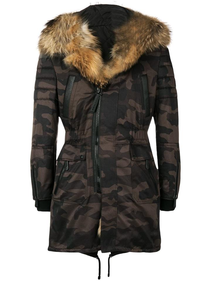 Philipp Plein Hooded Camouflage Coat - Green