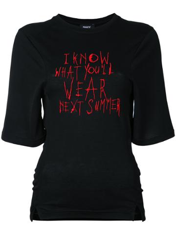 Dust Embroidered Text Top - Black