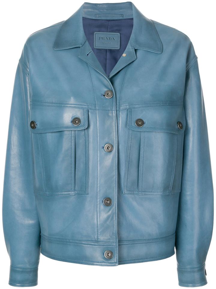 Prada Avio Prada Leather Jacket - Blue