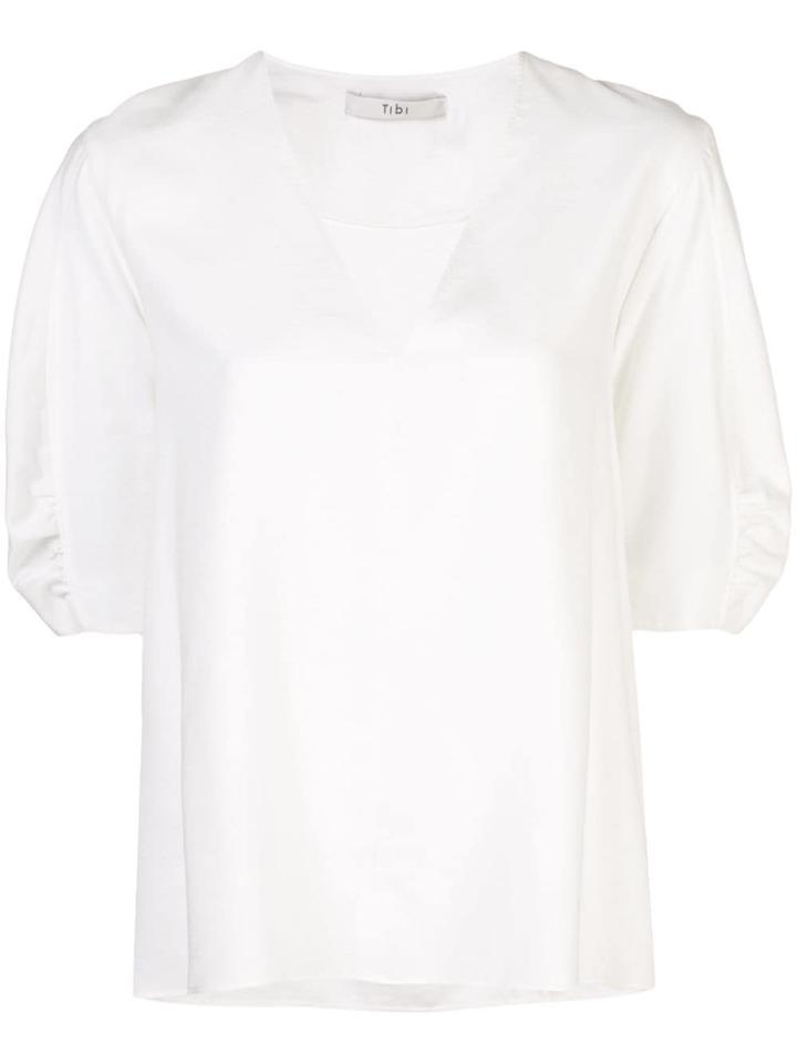 Tibi Viscose Twill V-neck Top - White