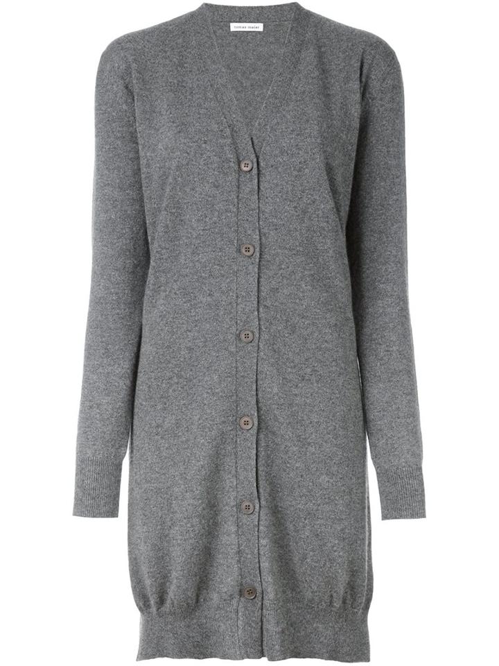 Tomas Maier Long Front Cardigan, Women's, Size: 4, Grey, Cashmere