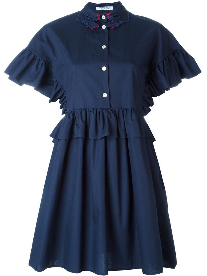 Vivetta Pleated Trim Shirt Dress, Women's, Size: 40, Blue, Cotton