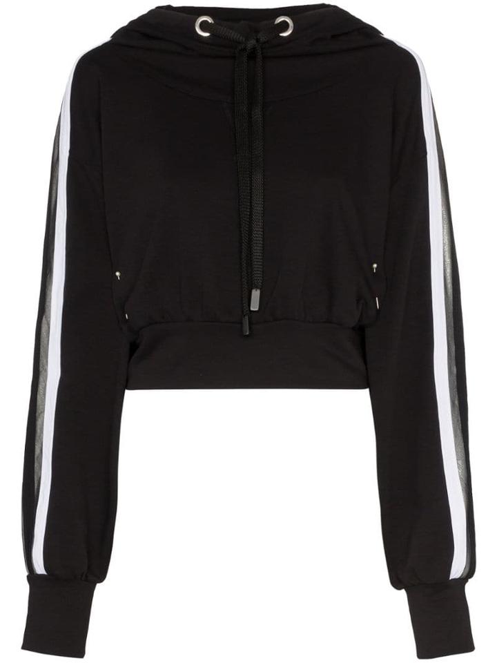 No Ka' Oi Metallic Stripe Cropped Hoodie - Black