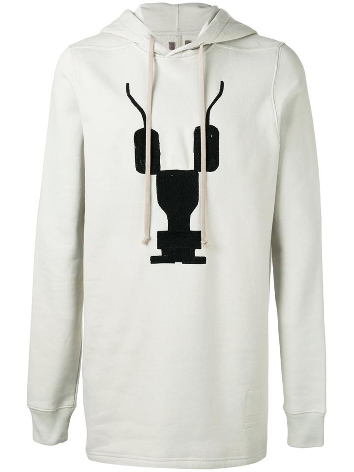 Rick Owens Drkshdw - Embroidered Long Hoodie - Men - Cotton - L, Nude/neutrals, Cotton