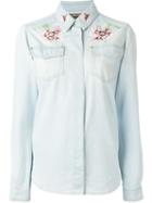 Roberto Cavalli Floral Embroidered Denim Shirt, Women's, Size: 42, Blue, Cotton
