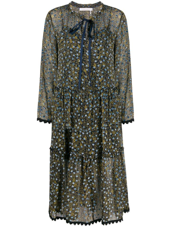 See By Chloé Micro-floral Patterned Tiered Dress - Blue