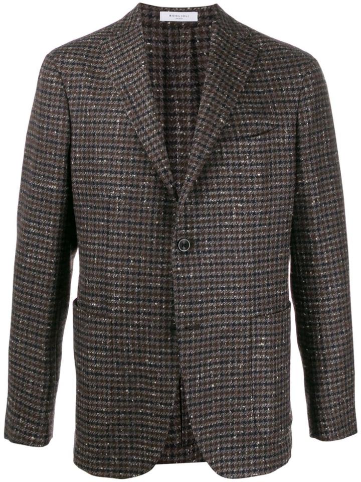 Boglioli Houndstooth Pattern Blazer Jacket - Brown