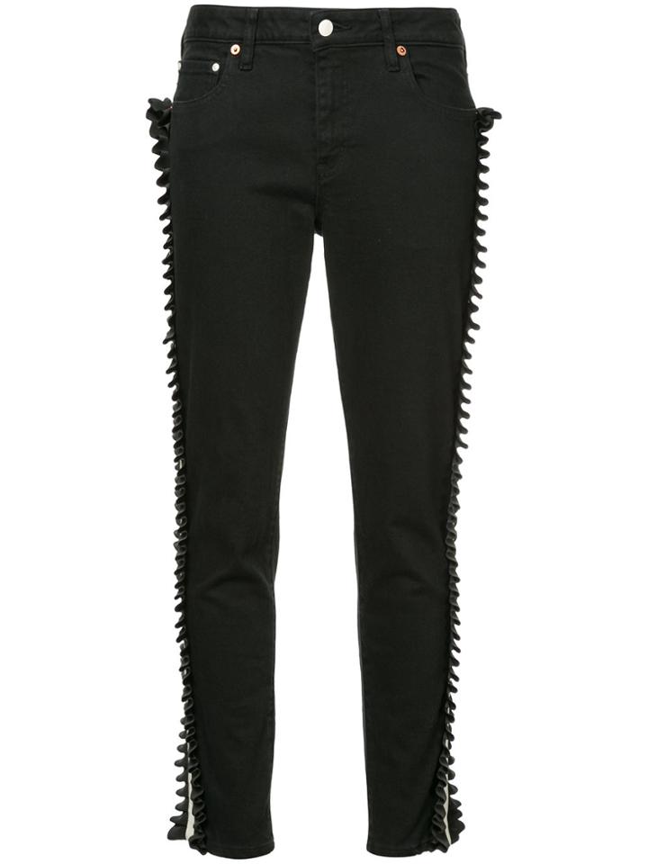 Tu Es Mon Trésor Gathered Ribbon Trim Jeans Short Length - Black