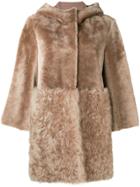 Drome Furry Hooded Coat - Nude & Neutrals
