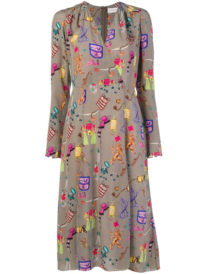 Etro Printed Midi Dress - Grey