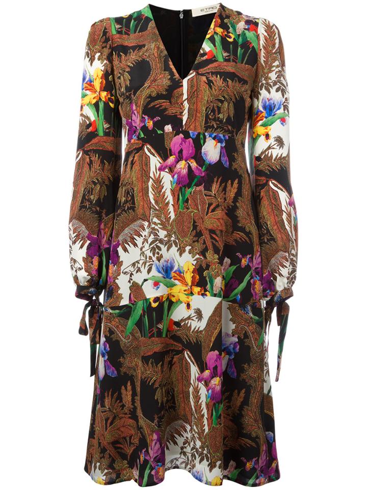 Etro Floral Print V-neck Dress - Black