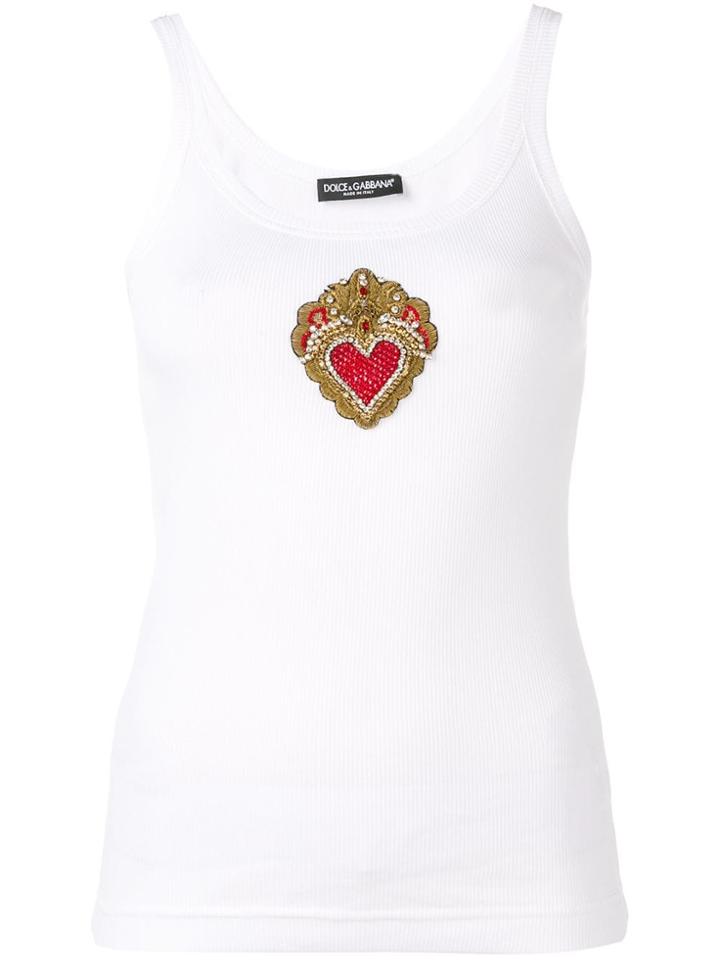 Dolce & Gabbana Embellished Heart Tank Top - White