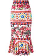 Dolce & Gabbana Mambo Print Peplum Skirt, Women's, Size: 48, Pink/purple, Silk/spandex/elastane