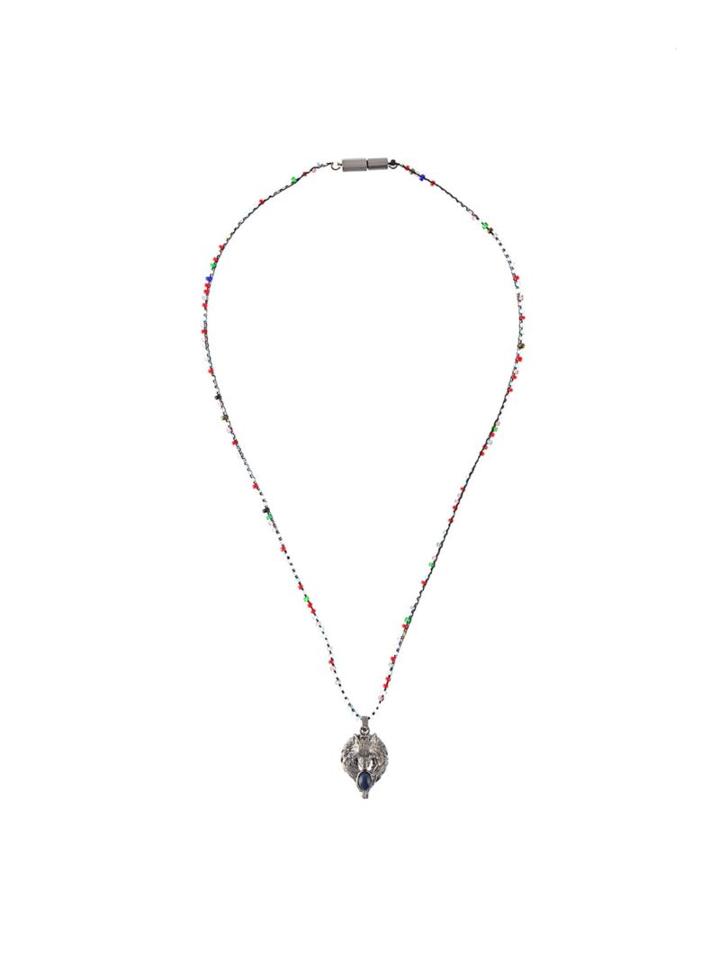 Lanvin Wolf Pendant Beaded Necklace, Men's, Metallic