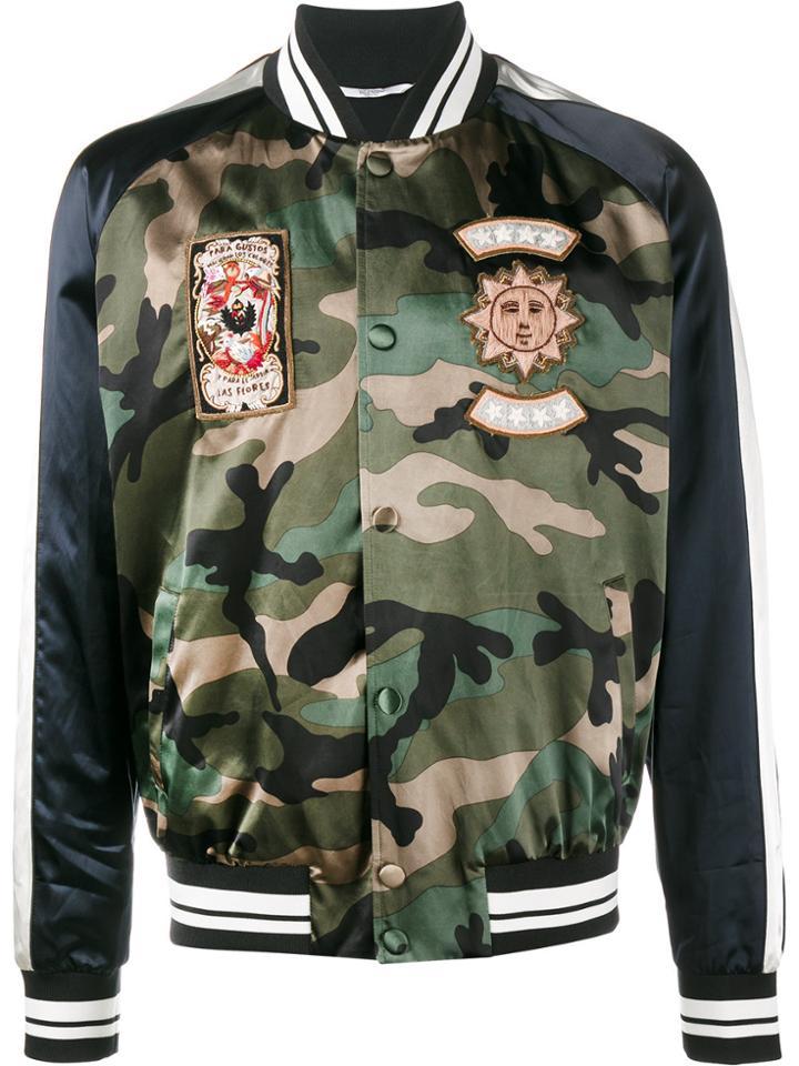 Valentino Patch Appliquéd Camouflage Bomber Jacket - Green