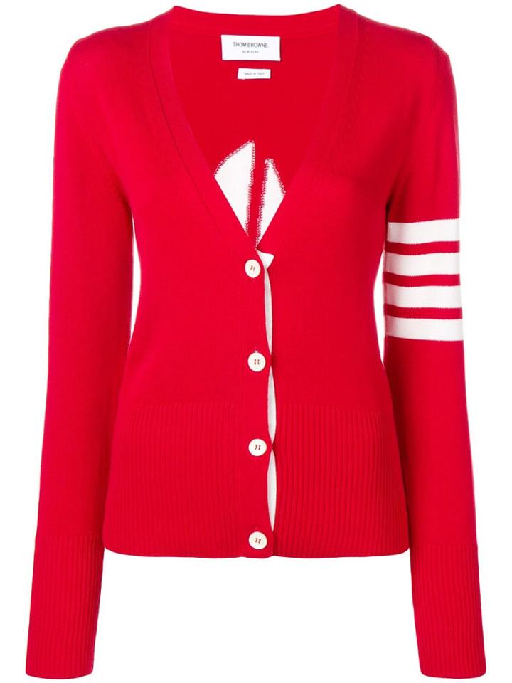 Thom Browne 4-bar Sailboat Icon Intarsia Cardigan - Red