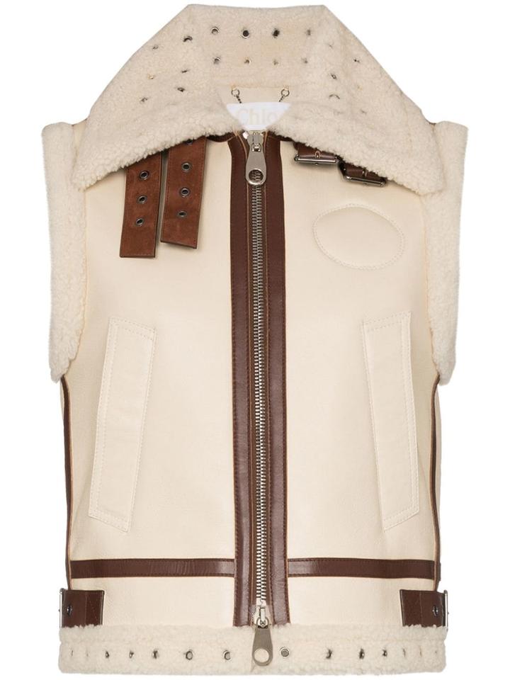 Chloé Shearling Trim Leather Gilet - Neutrals