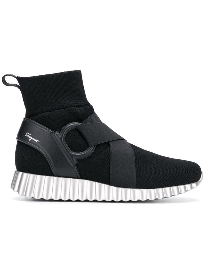 Salvatore Ferragamo Wave Hi-top Sneakers - Black
