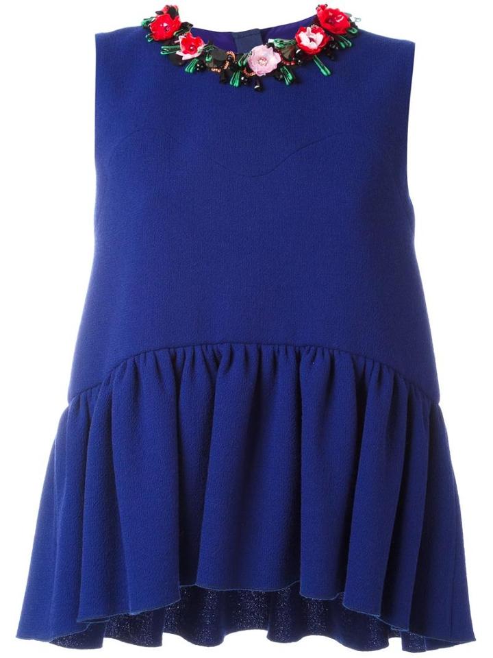 Msgm Floral Embellished Collar Top, Women's, Size: 42, Blue, Polyester/wool