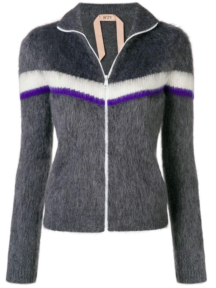 Nº21 Contrast Stripe Zipped Sweater - Grey