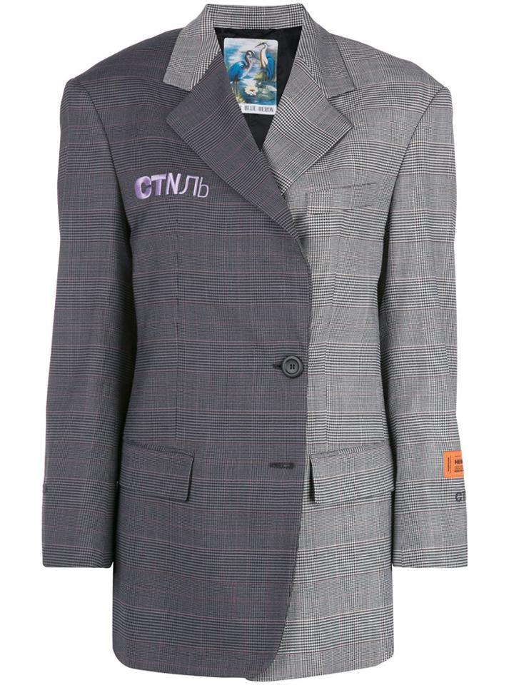 Heron Preston Checked Off Centre Fastening Blazer - Grey