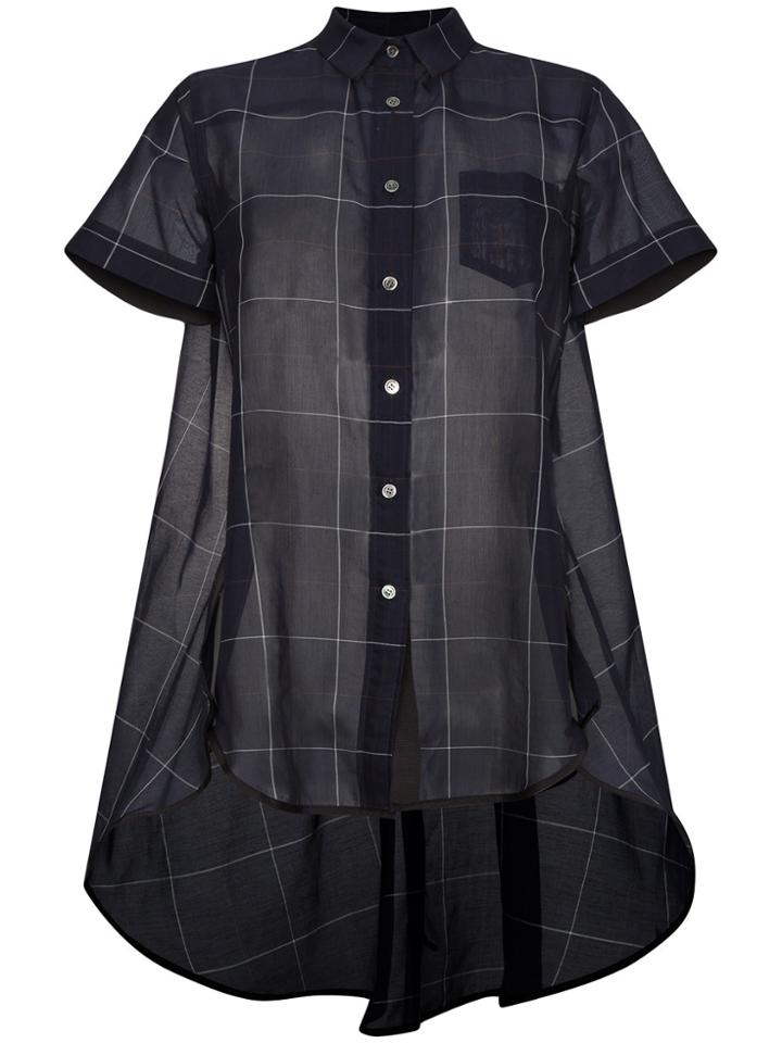 Sacai Windowpane Print Short Sleeve Button Down Shirt - Blue