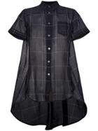 Sacai Windowpane Print Short Sleeve Button Down Shirt - Blue
