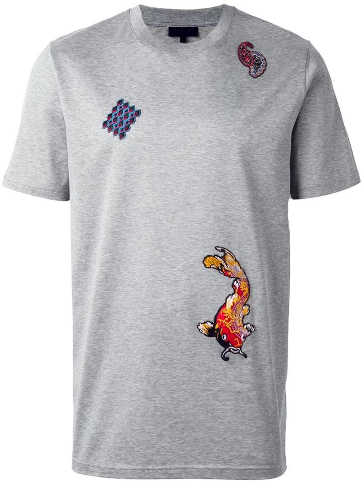 Lanvin Embroidered Patch T-shirt, Men's, Size: Medium, Grey, Cotton/polyester