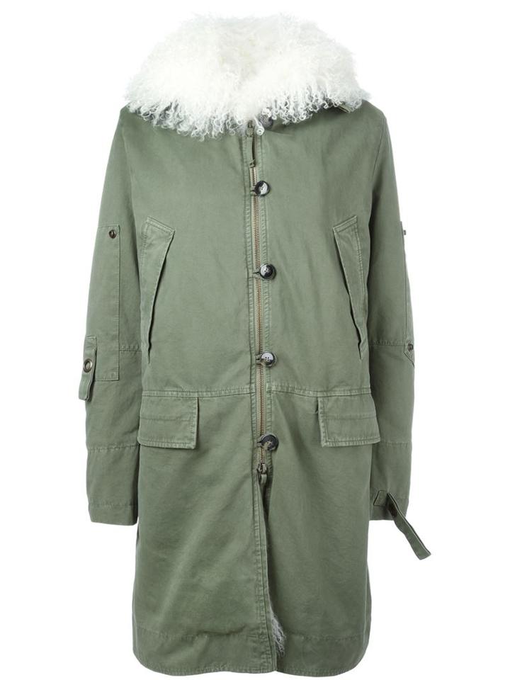 Ermanno Scervino Lamb Fur Trimmed Parka, Women's, Size: 42, Green, Cotton/polyester/lamb Fur