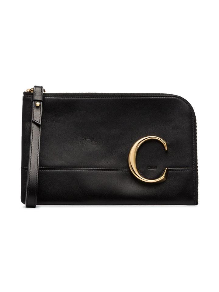 Chloé Black C Ring Leather Wristlet