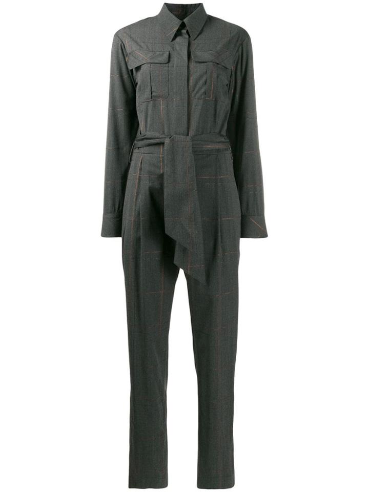 Lorena Antoniazzi Check Pattern Belted Jumpsuit - Grey