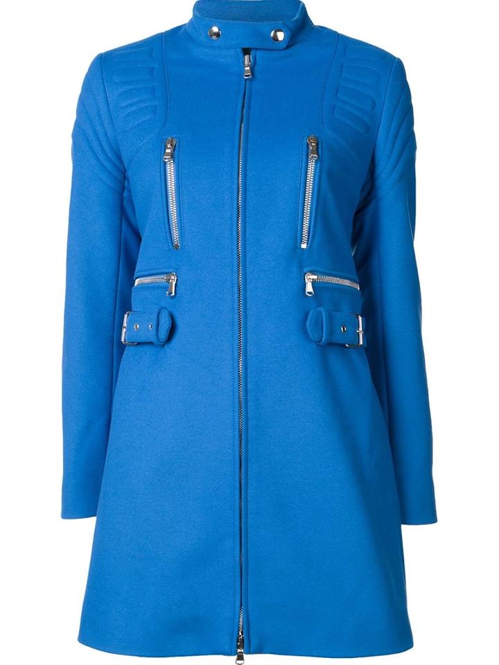 Moschino Ribbed Slim Fit Coat, Women's, Size: 40, Blue, Polyamide/rayon/cashmere/virgin Wool